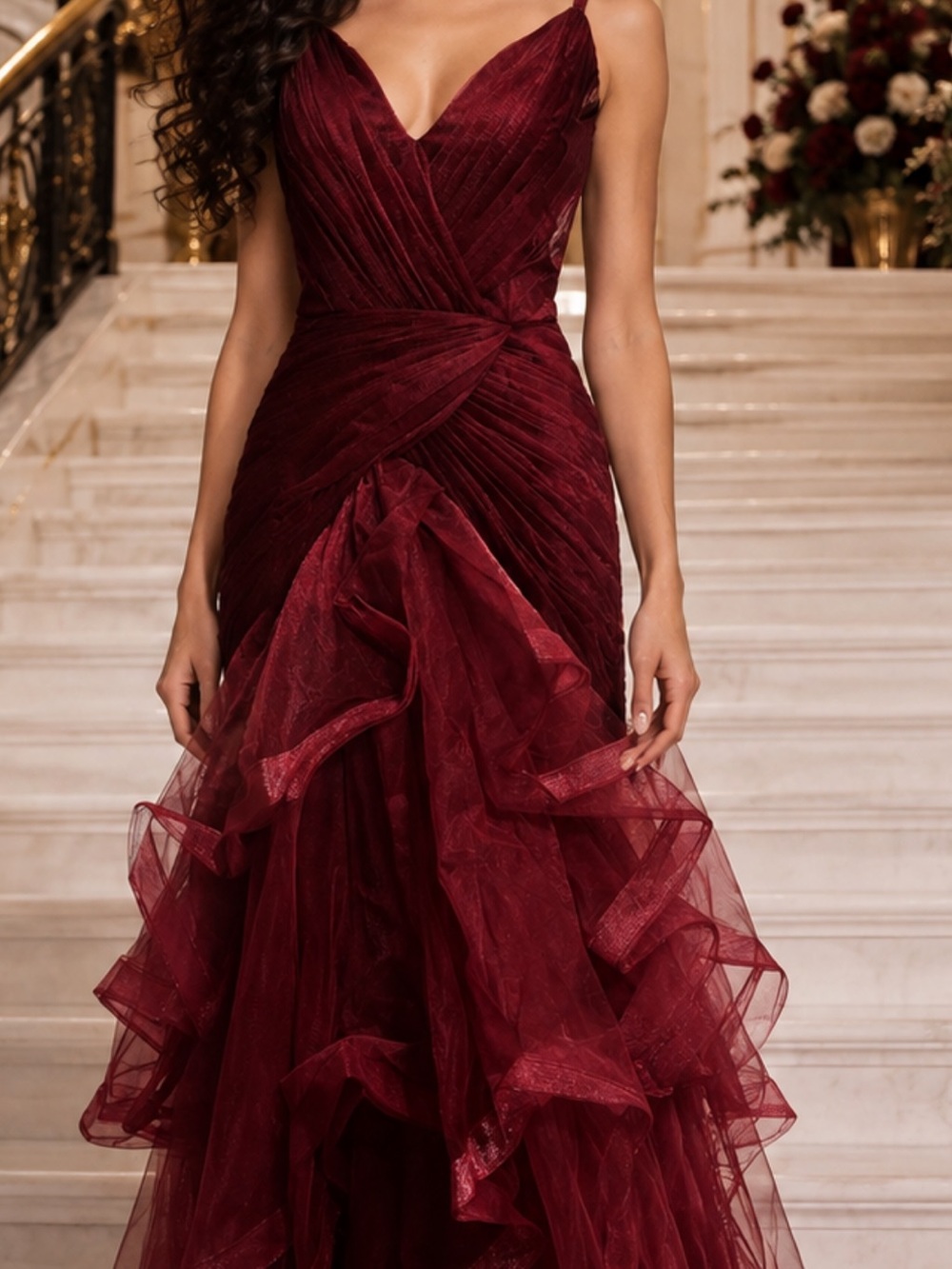 NWT Burgundy Wine Tulle Satin Mermaid Formal Evening Gown Gala Wedding Sz 6 - Picture 3 of 7